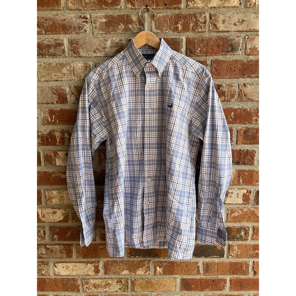 Southern Marsh Windowpane Wrinkle Free Dress Shirt- Men Medium